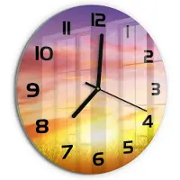 Tulup Wandklok - Zonsondergang Decoratieve Glazen Klok - fi30 cm - Veelkleurig Glazen Wandklok Design - Zwarte handen - Ronde Klok - Glazen Klok Met Print - Wandklok Glas Met Motief