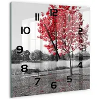 Tulup Wandklok - Rode boom Glazen Klok Met Print - 60x60 cm - Rood Wandklok Glas Met Motief - Zwarte handen - Vierkante Klok - Wandklok Glas Decoratie - Gekleurde Glazen Klok