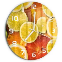 Tulup Wandklok - Citrusvruchten Klok Glas Met Opdruk - fi30 cm - Oranje Moderne Wandklok Glas - Witte handen - Ronde Klok - Decoratieve Glazen Klok - Glazen Wandklok Design