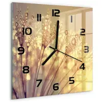 Tulup Wandklok - Paardenbloemzaden Glazen Wandklok Design - 30x30 cm - Beige Klok Glas Met Opdruk - Zwarte handen - Vierkante Klok - Wandklok Glas Met Motief - Decoratieve Glazen Klok