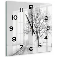 Tulup Wandklok - Winterboom Decoratieve Glazen Klok - 60x60 cm - Wit Glazen Wandklok Design - Zwarte handen - Vierkante Klok - Glazen Klok Met Print - Wandklok Glas Met Motief
