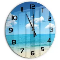 Tulup Wandklok - Paradijsstrand Gekleurde Glazen Klok - fi60 cm - Blauw Glazen Klok Met Print - Zwarte handen - Ronde Klok - Moderne Wandklok Glas - Wandklok Glas Decoratie