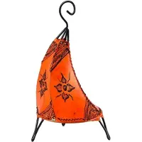 SIMANDRA Oosterse lamp, hennalampe, Marokkaanse lederen lamp, tafellamp, vloerlamp, henna, Tissir, Orient, 35-38 cm, oranje