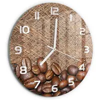 Tulup Wandklok - Koffiebonen Decoratieve Glazen Klok - fi30 cm - Bruin Glazen Wandklok Design - Witte handen - Ronde Klok - Glazen Klok Met Print - Wandklok Glas Met Motief