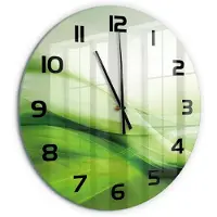Tulup Wandklok - Groene golven achtergrond Wandklok Glas Decoratie - fi60 cm - Groente Gekleurde Glazen Klok - Zwarte handen - Ronde Klok - Klok Glas Met Opdruk - Moderne Wandklok Glas