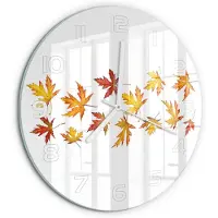 Tulup Wandklok - Herfstbladeren Wandklok Glas Decoratie - fi30 cm - Geel Gekleurde Glazen Klok - Witte handen - Ronde Klok - Klok Glas Met Opdruk - Moderne Wandklok Glas