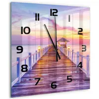 Tulup Wandklok - Houten brug Wandklok Glas Decoratie - 60x60 cm - Oranje Gekleurde Glazen Klok - Zwarte handen - Vierkante Klok - Klok Glas Met Opdruk - Moderne Wandklok Glas