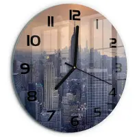 Tulup Wandklok - Manhattan, New York Klok Glas Met Opdruk - fi30 cm - Grijs Moderne Wandklok Glas - Zwarte handen - Ronde Klok - Decoratieve Glazen Klok - Glazen Wandklok Design