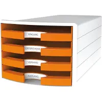 Merkloos Omgoods - Organizer met 4 Laden voor Bureau, Wit/Oranje
