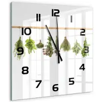 Tulup Wandklok - Kruiden aan een touwtje Glazen Wandklok Design - 60x60 cm - Groente Klok Glas Met Opdruk - Zwarte handen - Vierkante Klok - Wandklok Glas Met Motief - Decoratieve Glazen Klok
