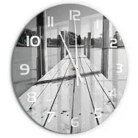 Tulup Wandklok - Houten brug Wandklok Glas Decoratie - fi60 cm - Zwart-wit Gekleurde Glazen Klok - Witte handen - Ronde Klok - Klok Glas Met Opdruk - Moderne Wandklok Glas