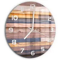 Tulup Wandklok - Houten muur Wandklok Glas Met Motief - fi30 cm - Bruin Decoratieve Glazen Klok - Witte handen - Ronde Klok - Gekleurde Glazen Klok - Glazen Klok Met Print