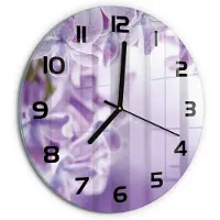 Tulup Wandklok - Paarse bloemen Moderne Wandklok Glas - fi30 cm - Paars Wandklok Glas Decoratie - Zwarte handen - Ronde Klok - Glazen Wandklok Design - Klok Glas Met Opdruk