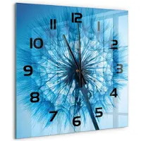 Tulup Wandklok - Paardebloem Moderne Wandklok Glas - 60x60 cm - Blauw Wandklok Glas Decoratie - Zwarte handen - Vierkante Klok - Glazen Wandklok Design - Klok Glas Met Opdruk