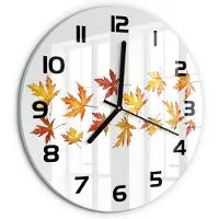 Tulup Wandklok - Herfstbladeren Wandklok Glas Met Motief - fi30 cm - Geel Decoratieve Glazen Klok - Zwarte handen - Ronde Klok - Gekleurde Glazen Klok - Glazen Klok Met Print