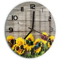 Tulup Wandklok - Zonnebloemen Klok Glas Met Opdruk - fi30 cm - Geel Moderne Wandklok Glas - Zwarte handen - Ronde Klok - Decoratieve Glazen Klok - Glazen Wandklok Design