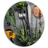 Tulup Wandklok - Bestek en specerijen Glazen Klok Met Print - fi60 cm - Veelkleurig Wandklok Glas Met Motief - Zwarte handen - Ronde Klok - Wandklok Glas Decoratie - Gekleurde Glazen Klok