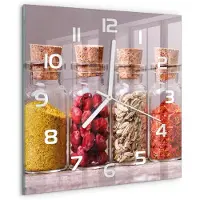 Tulup Wandklok - Kleurrijke specerijen Gekleurde Glazen Klok - 30x30 cm - Veelkleurig Glazen Klok Met Print - Witte handen - Vierkante Klok - Moderne Wandklok Glas - Wandklok Glas Decoratie