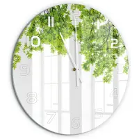 Tulup Wandklok - Eikenbladeren Wandklok Glas Decoratie - fi60 cm - Groente Gekleurde Glazen Klok - Witte handen - Ronde Klok - Klok Glas Met Opdruk - Moderne Wandklok Glas