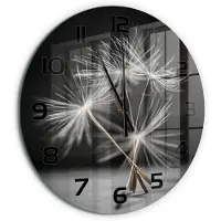 Tulup Wandklok - Paardenbloemzaden Gekleurde Glazen Klok - fi60 cm - Zwart-wit Glazen Klok Met Print - Zwarte handen - Ronde Klok - Moderne Wandklok Glas - Wandklok Glas Decoratie