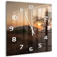 Tulup Wandklok - Zonsondergang Klok Glas Met Opdruk - 60x60 cm - Bruin Moderne Wandklok Glas - Witte handen - Vierkante Klok - Decoratieve Glazen Klok - Glazen Wandklok Design