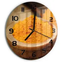 Tulup Wandklok - Kurkuma specerij Wandklok Glas Decoratie - fi30 cm - Oranje Gekleurde Glazen Klok - Zwarte handen - Ronde Klok - Klok Glas Met Opdruk - Moderne Wandklok Glas