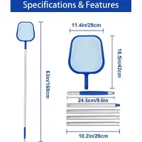 Merkloos Poolnet voor Bladeren en Zwembaden, uitschuifbare aluminium stok 120 cm, fijn en diep net, voor tuin