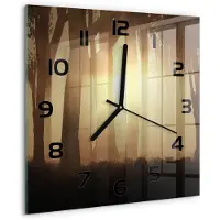 Tulup Wandklok - Mist in het bos Klok Glas Met Opdruk - 30x30 cm - Bruin Moderne Wandklok Glas - Zwarte handen - Vierkante Klok - Decoratieve Glazen Klok - Glazen Wandklok Design
