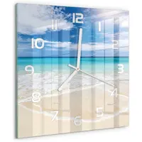 Tulup Wandklok - Tropisch strand Glazen Klok Met Print - 30x30 cm - Blauw Wandklok Glas Met Motief - Witte handen - Vierkante Klok - Wandklok Glas Decoratie - Gekleurde Glazen Klok