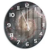 Tulup Wandklok - Mist Glazen Wandklok Design - fi60 cm - Zwart Klok Glas Met Opdruk - Witte handen - Ronde Klok - Wandklok Glas Met Motief - Decoratieve Glazen Klok