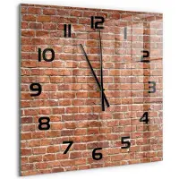 Tulup Wandklok - Bakstenen muur Moderne Wandklok Glas - 60x60 cm - Bruin Wandklok Glas Decoratie - Zwarte handen - Vierkante Klok - Glazen Wandklok Design - Klok Glas Met Opdruk