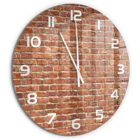 Tulup Wandklok - Bakstenen muur Wandklok Glas Decoratie - fi60 cm - Bruin Gekleurde Glazen Klok - Witte handen - Ronde Klok - Klok Glas Met Opdruk - Moderne Wandklok Glas