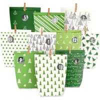 Sonstiges Adventskalender, adventszakjes, 24 cijferstickers, bedrukt, groen