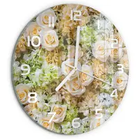 Tulup Wandklok - Rozen Wandklok Glas Met Motief - fi30 cm - Beige Decoratieve Glazen Klok - Witte handen - Ronde Klok - Gekleurde Glazen Klok - Glazen Klok Met Print