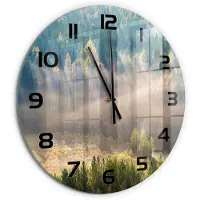 Tulup Wandklok - Mist in het bos Wandklok Glas Met Motief - fi60 cm - Groente Decoratieve Glazen Klok - Zwarte handen - Ronde Klok - Gekleurde Glazen Klok - Glazen Klok Met Print