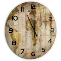 Tulup Wandklok - Politieke kaart Gekleurde Glazen Klok - fi60 cm - Bruin Glazen Klok Met Print - Zwarte handen - Ronde Klok - Moderne Wandklok Glas - Wandklok Glas Decoratie