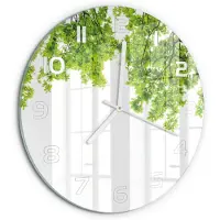 Tulup Wandklok - Eikenbladeren Glazen Klok Met Print - fi30 cm - Groente Wandklok Glas Met Motief - Witte handen - Ronde Klok - Wandklok Glas Decoratie - Gekleurde Glazen Klok