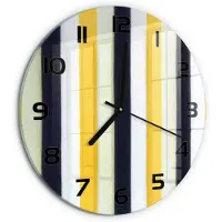 Tulup Wandklok - Gestreepte achtergrond Klok Glas Met Opdruk - fi30 cm - Geel Moderne Wandklok Glas - Zwarte handen - Ronde Klok - Decoratieve Glazen Klok - Glazen Wandklok Design