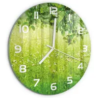 Tulup Wandklok - Groene weide Moderne Wandklok Glas - fi30 cm - Groente Wandklok Glas Decoratie - Witte handen - Ronde Klok - Glazen Wandklok Design - Klok Glas Met Opdruk