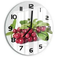 Tulup Wandklok - Cranberries Decoratieve Glazen Klok - fi30 cm - Rood Glazen Wandklok Design - Zwarte handen - Ronde Klok - Glazen Klok Met Print - Wandklok Glas Met Motief