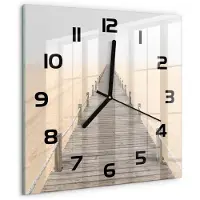 Tulup Wandklok - Strandpad Moderne Wandklok Glas - 30x30 cm - Beige Wandklok Glas Decoratie - Zwarte handen - Vierkante Klok - Glazen Wandklok Design - Klok Glas Met Opdruk