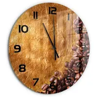 Tulup Wandklok - Koffiebonen Moderne Wandklok Glas - fi60 cm - Bruin Wandklok Glas Decoratie - Zwarte handen - Ronde Klok - Glazen Wandklok Design - Klok Glas Met Opdruk