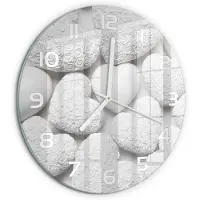 Tulup Wandklok - Witte achtergrond met hartjes Decoratieve Glazen Klok - fi30 cm - Wit Glazen Wandklok Design - Witte handen - Ronde Klok - Glazen Klok Met Print - Wandklok Glas Met Motief