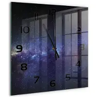 Tulup Wandklok - Melkweg Glazen Klok Met Print - 60x60 cm - Paars Wandklok Glas Met Motief - Zwarte handen - Vierkante Klok - Wandklok Glas Decoratie - Gekleurde Glazen Klok