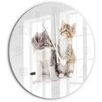 Tulup Wandklok - Twee kleine katjes Wandklok Glas Decoratie - fi60 cm - Beige Gekleurde Glazen Klok - Witte handen - Ronde Klok - Klok Glas Met Opdruk - Moderne Wandklok Glas