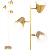 Costway Vloerlamp met 3 lampen, 163 cm, staande lamp met 3 E27 lampfittingen, 360° verstelbare lampenkappen en een zware voet, gouden leeslamp