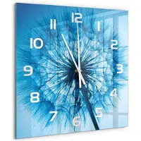 Tulup Wandklok - Paardebloem Decoratieve Glazen Klok - 60x60 cm - Blauw Glazen Wandklok Design - Witte handen - Vierkante Klok - Glazen Klok Met Print - Wandklok Glas Met Motief