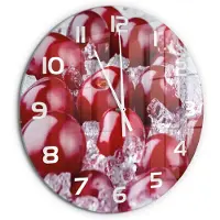 Tulup Wandklok - Bevroren kers Wandklok Glas Met Motief - fi60 cm - Rood Decoratieve Glazen Klok - Witte handen - Ronde Klok - Gekleurde Glazen Klok - Glazen Klok Met Print