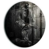 Tulup Wandklok - Gorilla Glazen Klok Met Print - fi30 cm - Zwart Wandklok Glas Met Motief - Zwarte handen - Ronde Klok - Wandklok Glas Decoratie - Gekleurde Glazen Klok