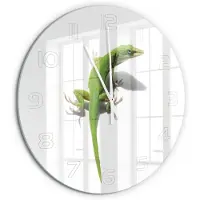 Tulup Wandklok - Groene hagedis Decoratieve Glazen Klok - fi60 cm - Groente Glazen Wandklok Design - Witte handen - Ronde Klok - Glazen Klok Met Print - Wandklok Glas Met Motief